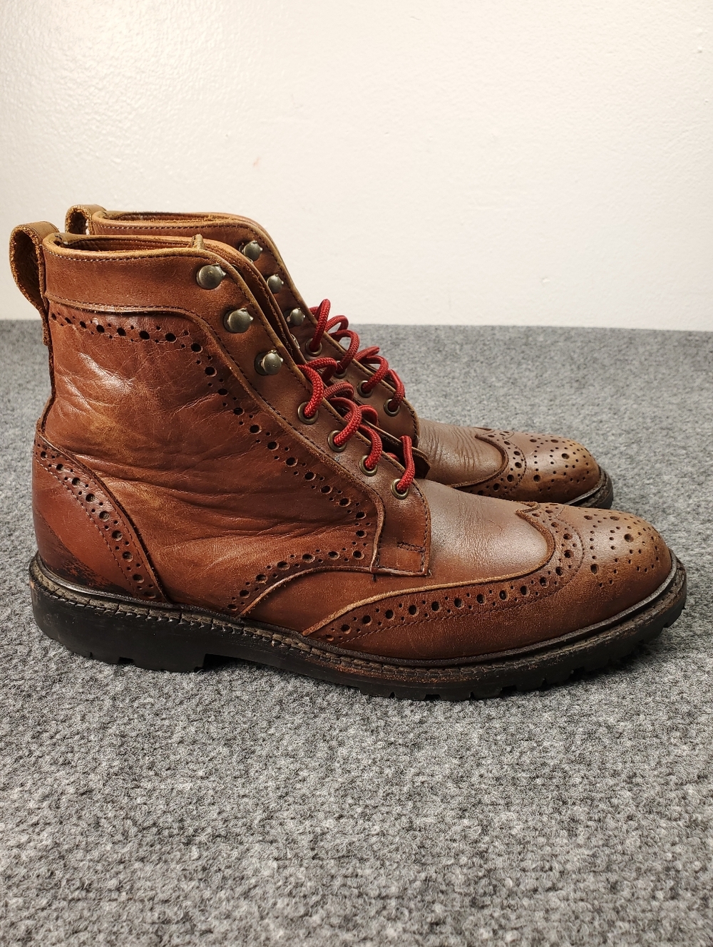 Allen Edmonds Long Branch Dress Boots Mens 9 Wingtip Brogue Cognac Brown Leather